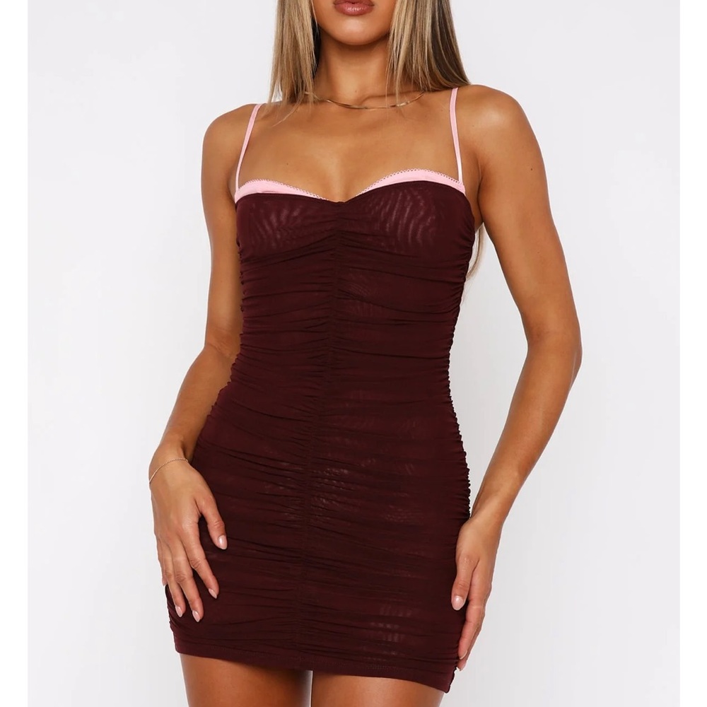 White Fox Burgundy Ruched Dress